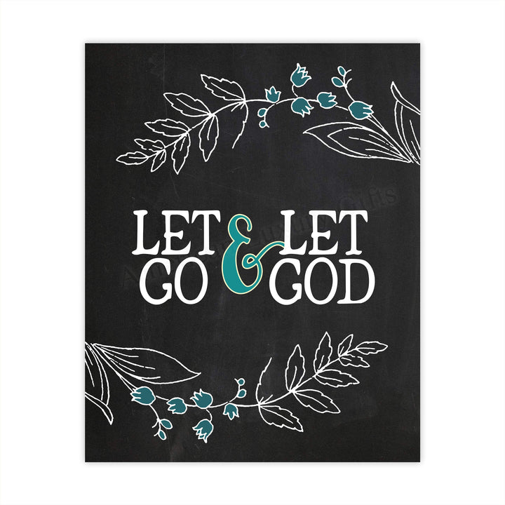 Let Go &amp; Let God Inspirational Quotes Wall Art-8x10" Floral Christian Poster Print-Ready to Frame. Modern Typographic Design. Positive Home-Office-Church Decor. Great Religious Gift! Have Faith!