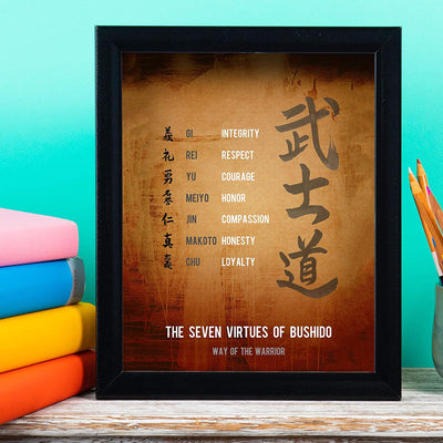 "Seven Virtues of Bushido- Way of the Warrior- Honor Code"- Motivational Quotes Wall Art-8 x 10"