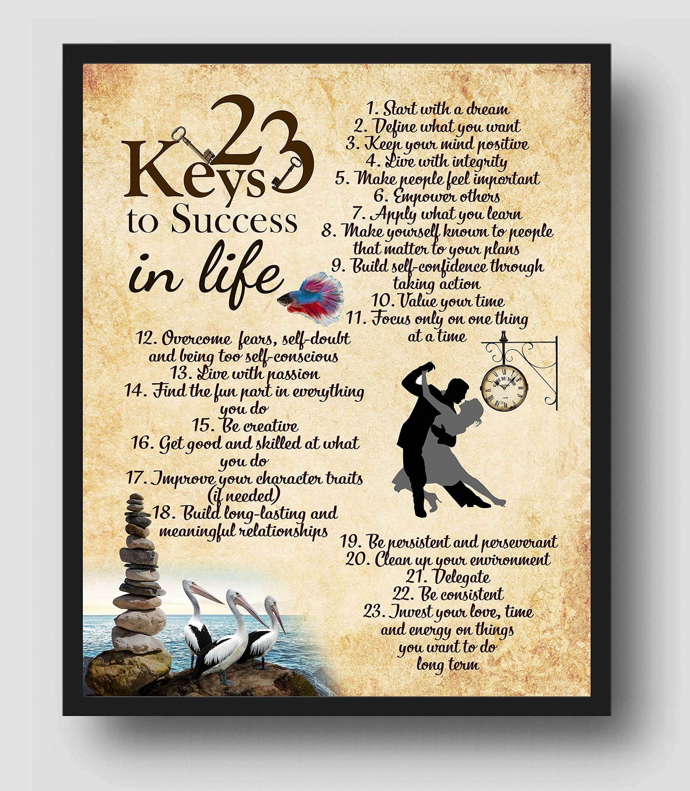 23 Keys to Success in Life Motivational Wall Art Sign -11 x 14" Inspirational Poster Print-Ready to Frame. Home-Office-School-Dorm Decor. Perfect for Classrooms! Great Successful Tips for All!