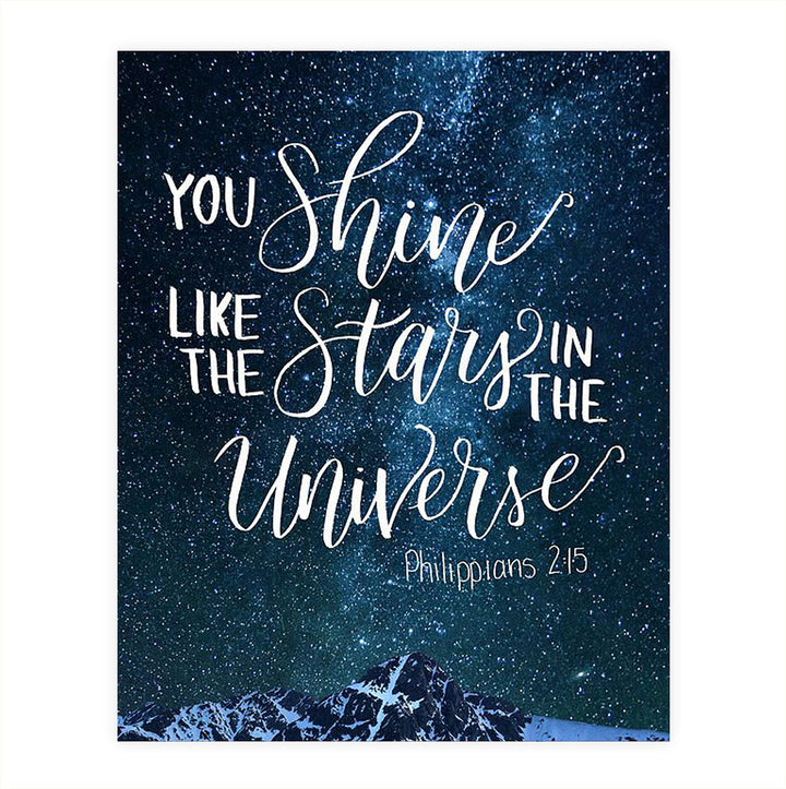 You Shine Like The Stars In The Universe Philippians 2:15- Bible Verse Wall Art- 8x10"- Modern Typographic Design- Poster Print-Ready to Frame. Home-Office-Church D?cor. Great Christian Gift.