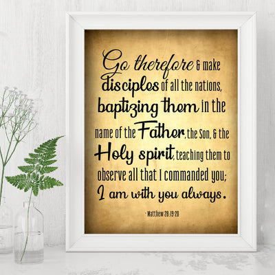 Go & Make Disciples of All the Nations Bible Verse Wall Decor -8 x 10" Scripture Art Print -Ready to Frame. Home-Office-Church-Sunday School Decor. Perfect Christian Gift of Faith! Matthew 28:19-20