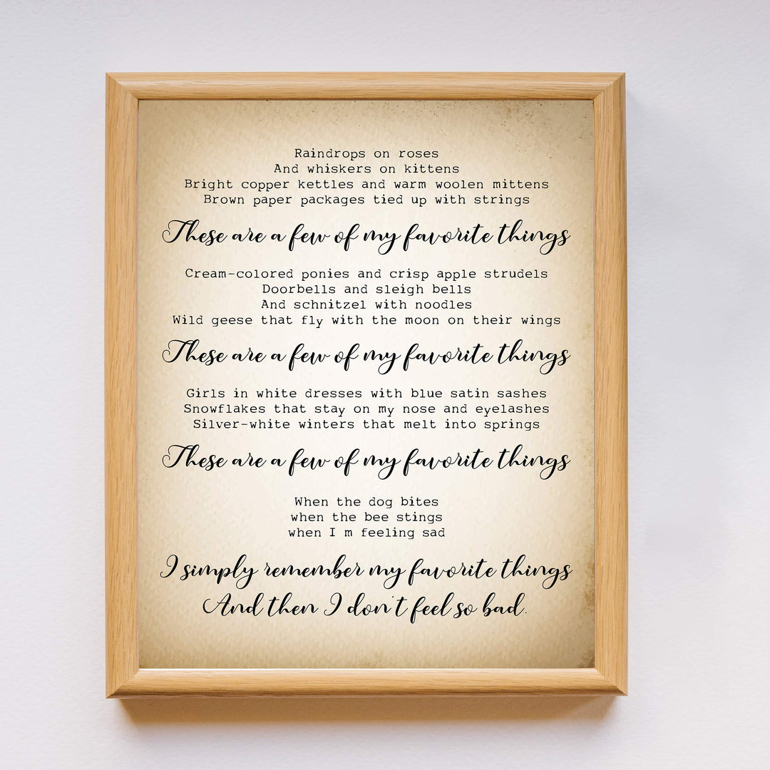 These Are a Few of My Favorite Things-Song Lyric Wall Art Sign-11 x 14" Typographic Musical Poster Print-Ready to Frame. Ideal for Home-Office-Studio-School. Perfect Nursery-Kids Bedroom Decor!