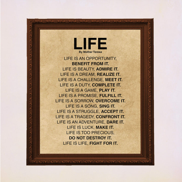 Mother Teresa Quotes-"Life Is."-Inspirational Wall Art -11x14" Distressed Parchment Print-Ready to Frame. Christian Decor for Home-Studio-Office-School Decor. Perfect Life Lessons for All!