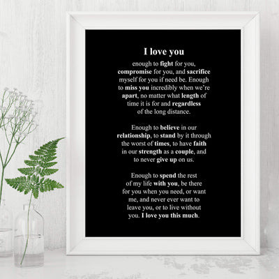 I Love You This Much Romantic Wall Art Print -8 x 10" Love Letter Wall Decor-Ready to Frame. Perfect Home-Bedroom Decor. Loving Keepsake for Spouse-Partner. Great Wedding-Anniversary Gift!