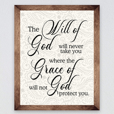 Never Take You Where Grace of God Will Not Protect You Inspirational Quotes Wall Art -8 x 10" Floral Christian Poster Print-Ready to Frame. Positive Home-Office-Church Decor. Great Gift of Faith!