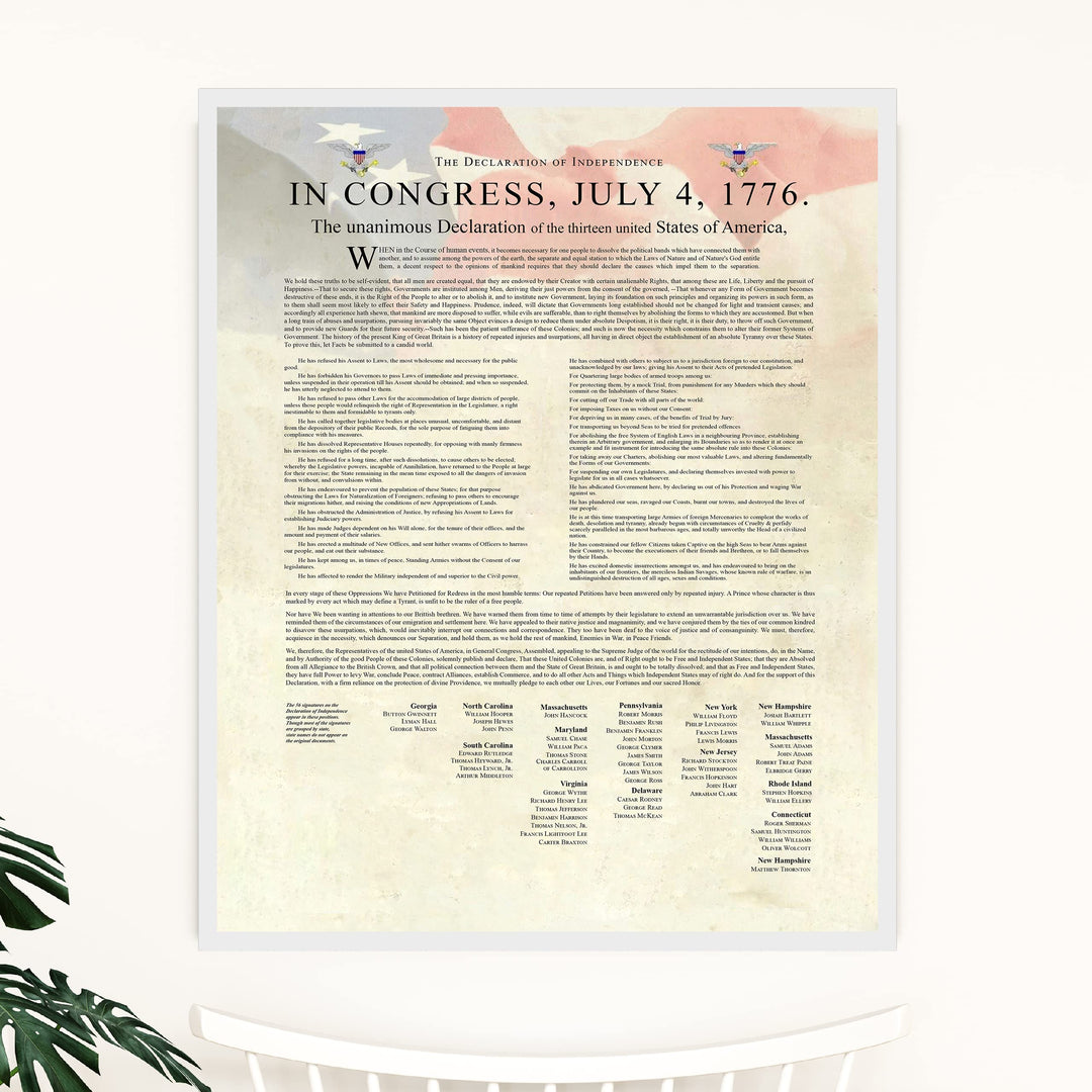 Declaration of Independence-United States of America Patriotic Poster Print -11x14" Wall Decor-Ready To Frame. Ivory Parchment Replica w/American Flag. Home-Office-School Decor. Display Patriotism!