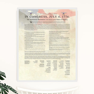 Declaration of Independence-United States of America Patriotic Poster Print -11x14" Wall Decor-Ready To Frame. Ivory Parchment Replica w/American Flag. Home-Office-School Decor. Display Patriotism!