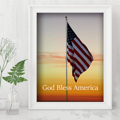 God Bless America-American Flag Sunset Photo Print -8 x 10" Patriotic Poster Print-Ready to Frame. Typographic Wall Art Decor for Home-Office-Library-School-Man Cave. Display Your Patriotism!