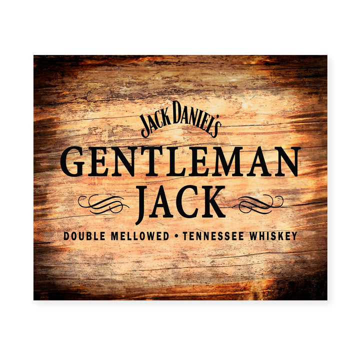 "Gentleman Jack"- Tennessee Bourbon Whiskey Wall Art - Rustic Wood Design Alcohol Print -Ready to Frame. Home-Kitchen-Bar-Man Cave Decor. Great Gift for All Liquor Drinkers!
