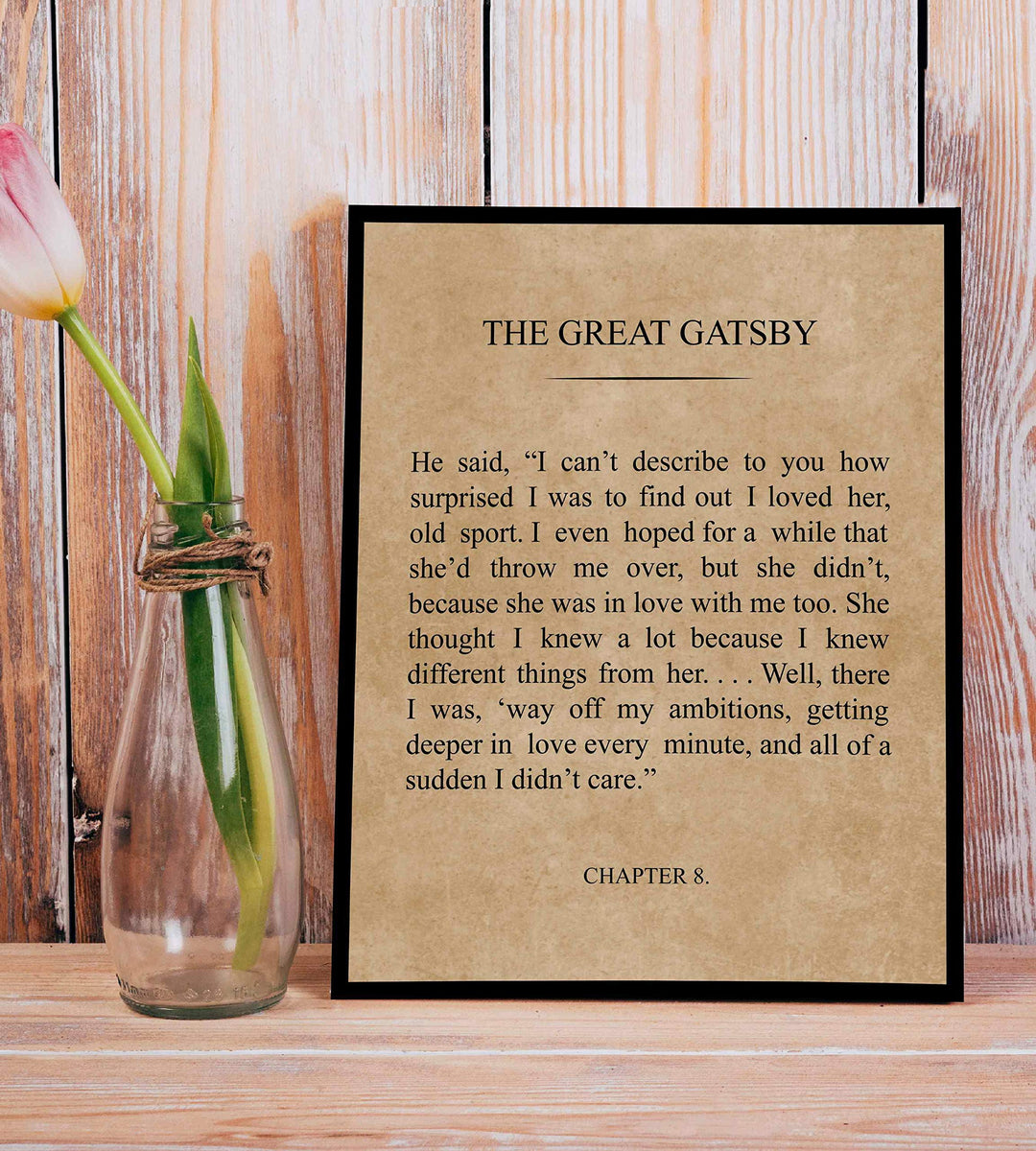 F. Scott Fitzgerald-"The Great Gatsby" Book Page Wall Sign-8 x 10" Distressed Word Art Poster Print-Ready to Frame. Home-Office Decor. Perfect Decor for Library-Study! Great Literary Gift for All!