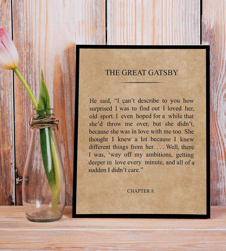 F. Scott Fitzgerald-"The Great Gatsby" Book Page Wall Sign-8 x 10" Distressed Word Art Poster Print-Ready to Frame. Home-Office Decor. Perfect Decor for Library-Study! Great Literary Gift for All!