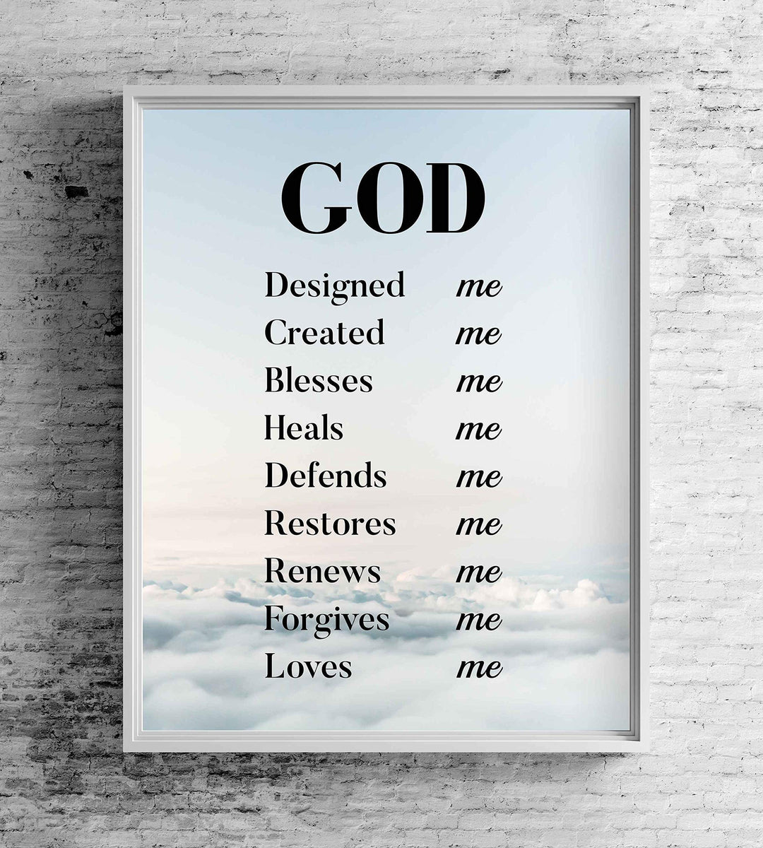 God Created-Blesses-Restores-Loves Me-Spiritual Wall Art-8 x 10" Modern Typographic Poster Print-Ready to Frame. Inspirational Home-Office-Church D?cor. Great Christian Gift of God&