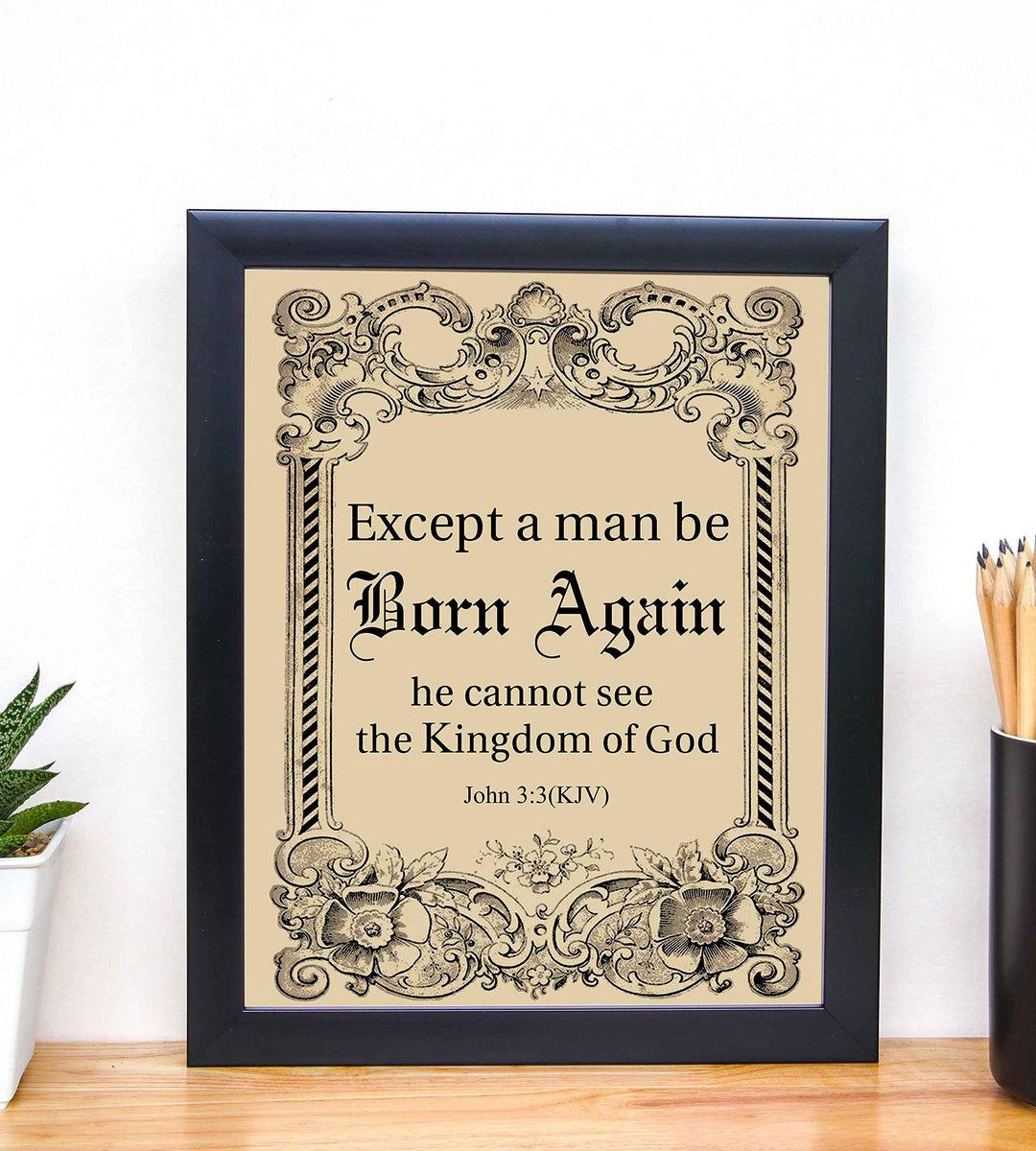 Kingdom of God-John 3:3-Bible Verse Wall Art Sign-8 x 10"-Scripture Wall Print-Ready to Frame. Religious Typographic w/Abstract Floral Border Design. Home-Office-Church D?cor. Great Christian Gift!