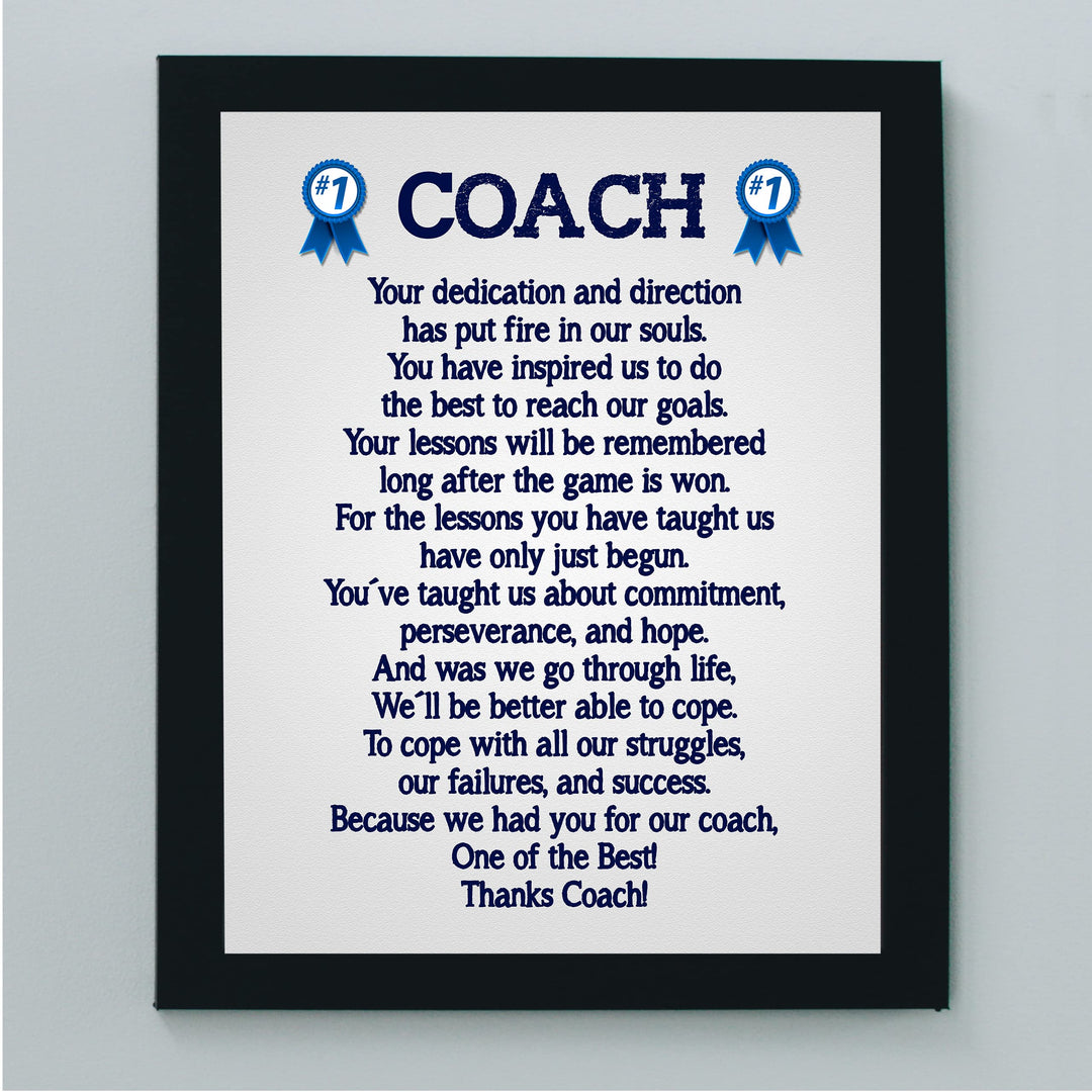 Thanks Coach- Motivational Quotes Wall Art -8 x 10" Inspirational Team Sports Poem Print -Ready to Frame. Ideal for Home-School-Gym-Coach&