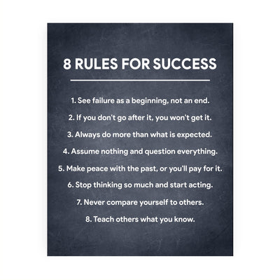 8 Rules for Success-Inspirational Life Quotes Wall Art -8 x 10" Fierce Motivational Wall Print-Ready to Frame. Home-Office-Studio-Dorm Decor. Perfect Desk & Cubicle Sign. Great Gift of Motivation!