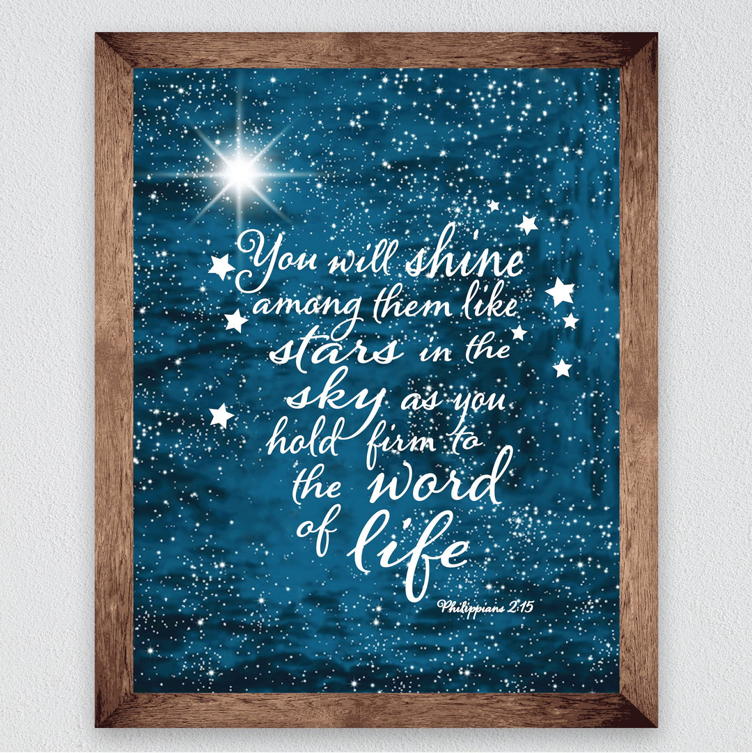 ?You Will Shine Like Stars in the Sky?- Philippians 2:15- Bible Verse Wall Art- 8 x 10" Starry Typographic Design. Scripture Wall Print-Ready to Frame. Home-Office-Church D?cor. Great Christian Gift!
