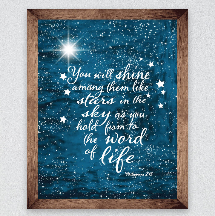 ?You Will Shine Like Stars in the Sky?- Philippians 2:15- Bible Verse Wall Art- 8 x 10" Starry Typographic Design. Scripture Wall Print-Ready to Frame. Home-Office-Church D?cor. Great Christian Gift!