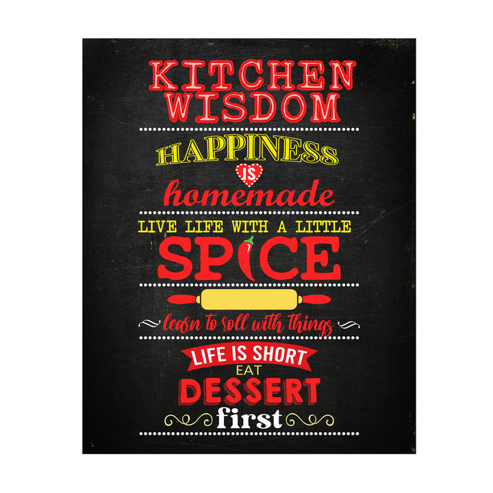 Kitchen Wisdom Funny Kitchen Sign -11 x 14" Rustic Farmhouse Wall Art Print-Ready to Frame. Typographic Design. Humorous Home-Kitchen-Dining Room Decor. Fun, Inspirational Life Lessons. Great Gift!
