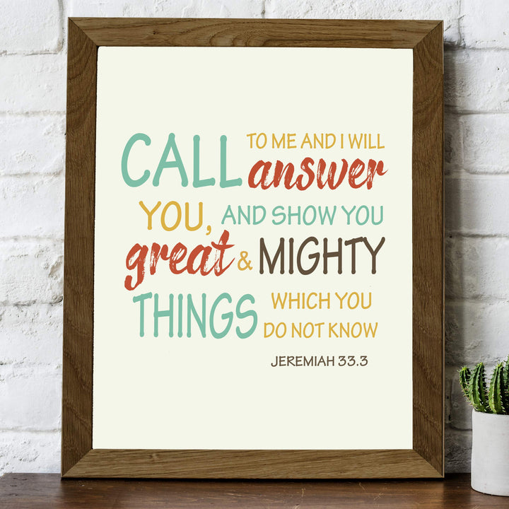 ?Call To Me &amp; I Will Show You Great &amp; Mighty Things?-Jeremiah 33:3 Bible Verse Wall Art-8 x 10" Modern Scripture Print-Ready to Frame. Home-Office-Church-School D?cor. Perfect Gift to Inspire Faith!
