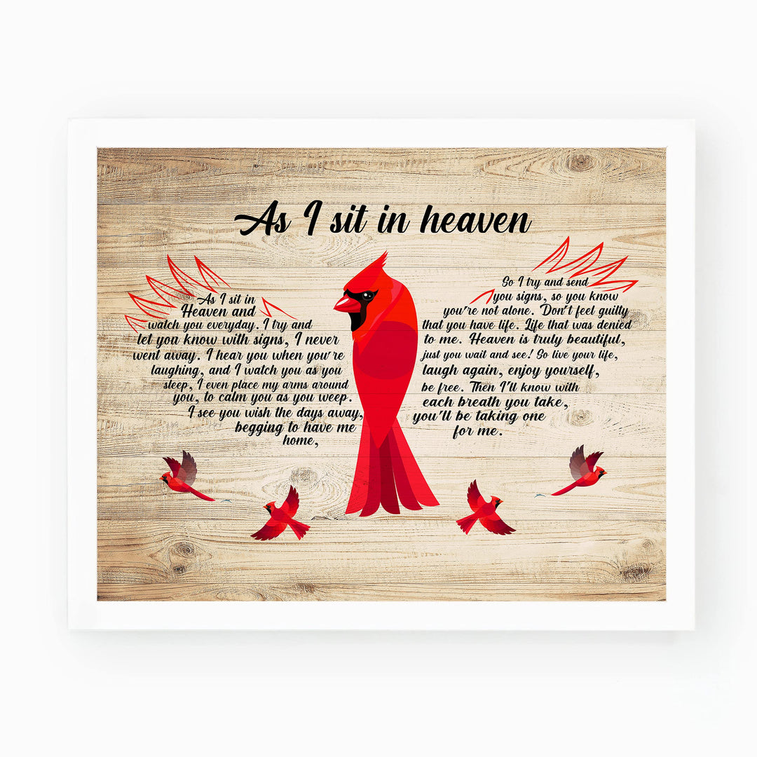 As I Sit In Heaven-Inspirational Cardinal Wall Art-8 x 10" Memorial Word Art Print on Replica Wood Design-Ready to Frame. Christian Home-Office-Spiritual-Remembrance Decor. Printed on Photo Paper.