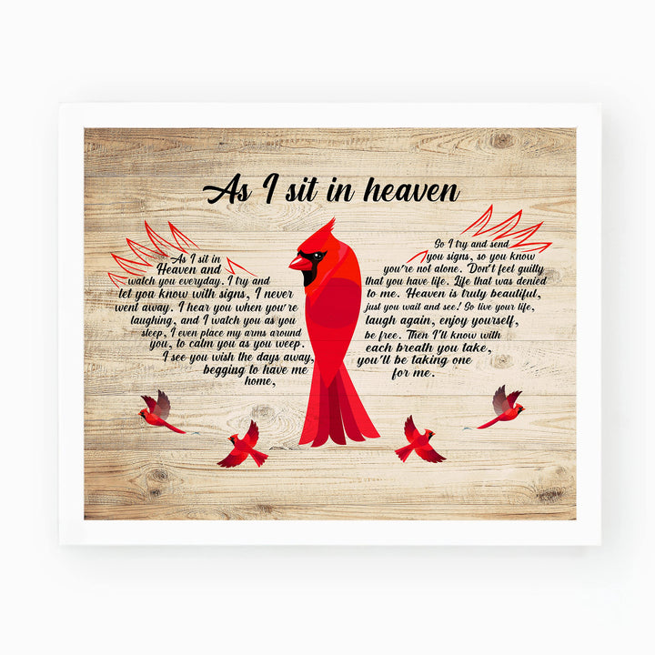 As I Sit In Heaven-Inspirational Cardinal Wall Art-8 x 10" Memorial Word Art Print on Replica Wood Design-Ready to Frame. Christian Home-Office-Spiritual-Remembrance Decor. Printed on Photo Paper.