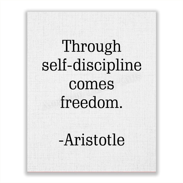 Aristotle Quotes Wall Art-"Through Self-Discipline Comes Freedom"- 8 x 10" Philosophical Print- Ready to Frame. Modern Home-Studio-Office Decor. Makes a Perfect Gift for Motivation &amp; Inspiration!