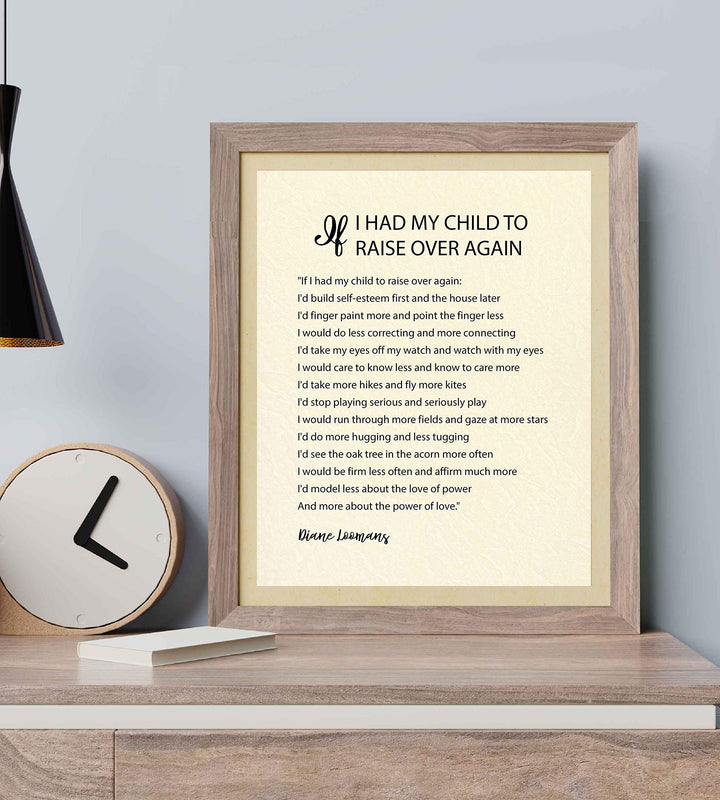 ?If I Had My Child To Raise Over Again?-Diane Loomans Quotes Wall Art -8 x 10" Modern Poster Print-Ready to Frame. Inspirational Home-Office-School Decor. Positive Advice to Inspire Family Time!