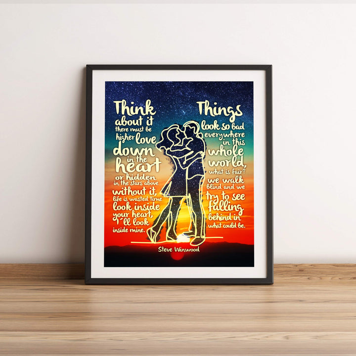 Steve Winwood-"Higher Love"-Greatest Hits Wall Sign-11 x 14" Song Lyric Art Poster Print-Ready to Frame. Retro Decor for Home-Studio-Bar-Dorm-Cave. Great Gift for All Classic Rock Music Fans!