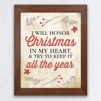 I Will Honor Christmas In My Heart Inspirational Holiday Wall Art -8 x 10" Christmas Carol Quote Print-Ready to Frame. Festive Home-Welcome-Farmhouse-Winter Decor. Great Gift for Dickens Fans!