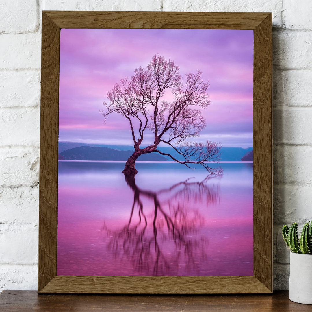 New Zealand - The Wanaka Tree Inspirational Wall Art -8 x 10 Mystical Purple Tree in Zen Lake Picture Print -Ready to Frame. Spiritual Home-Office-Studio-Classroom-Nature Themes &amp; Serenity Decor.