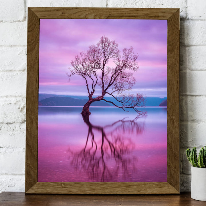 New Zealand - The Wanaka Tree Inspirational Wall Art -8 x 10 Mystical Purple Tree in Zen Lake Picture Print -Ready to Frame. Spiritual Home-Office-Studio-Classroom-Nature Themes &amp; Serenity Decor.