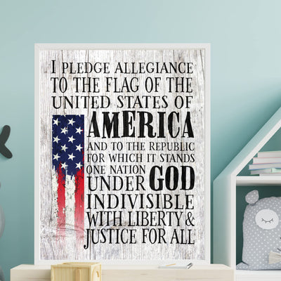 Pledge of Allegiance Patriotic Wall Decor -11 x14" Rustic American Flag Print -Ready to Frame. Inspirational Home-Office-School-Cave-Military Decor. Display Your Patriotism! Printed on Photo Paper.