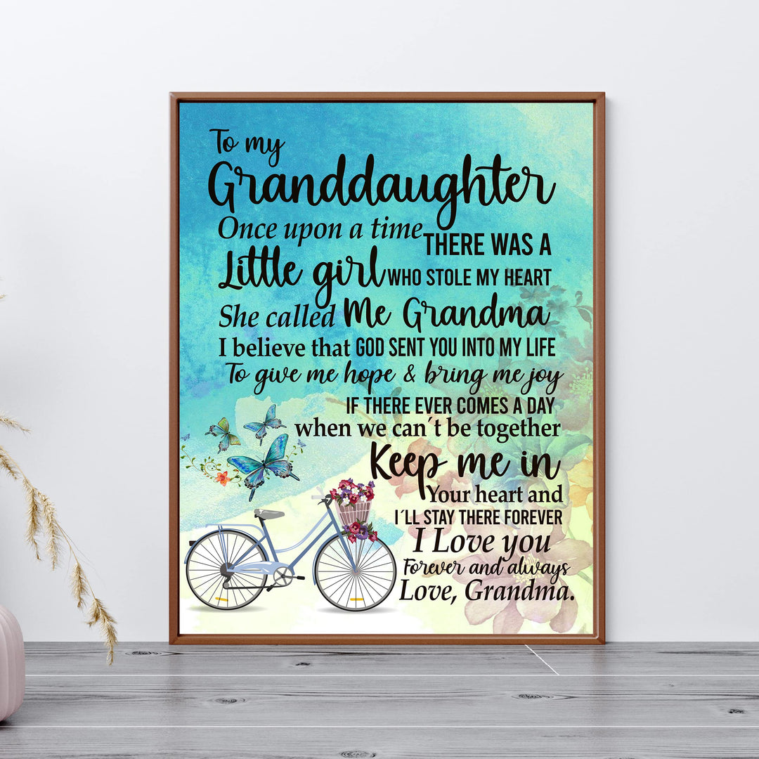Granddaughter-I Love You Forever &amp; Always Inspirational Love &amp; Family Wall Sign-11 x 14" Floral Bicycle Art Print w/Butterfly Images-Ready to Frame. Home-Bedroom Decor. Keepsake Gift for Girls!