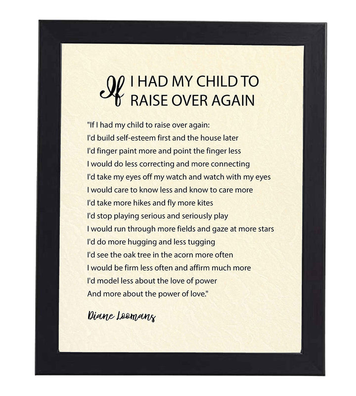 ?If I Had My Child To Raise Over Again?-Diane Loomans Quotes Wall Art -8 x 10" Modern Poster Print-Ready to Frame. Inspirational Home-Office-School Decor. Positive Advice to Inspire Family Time!