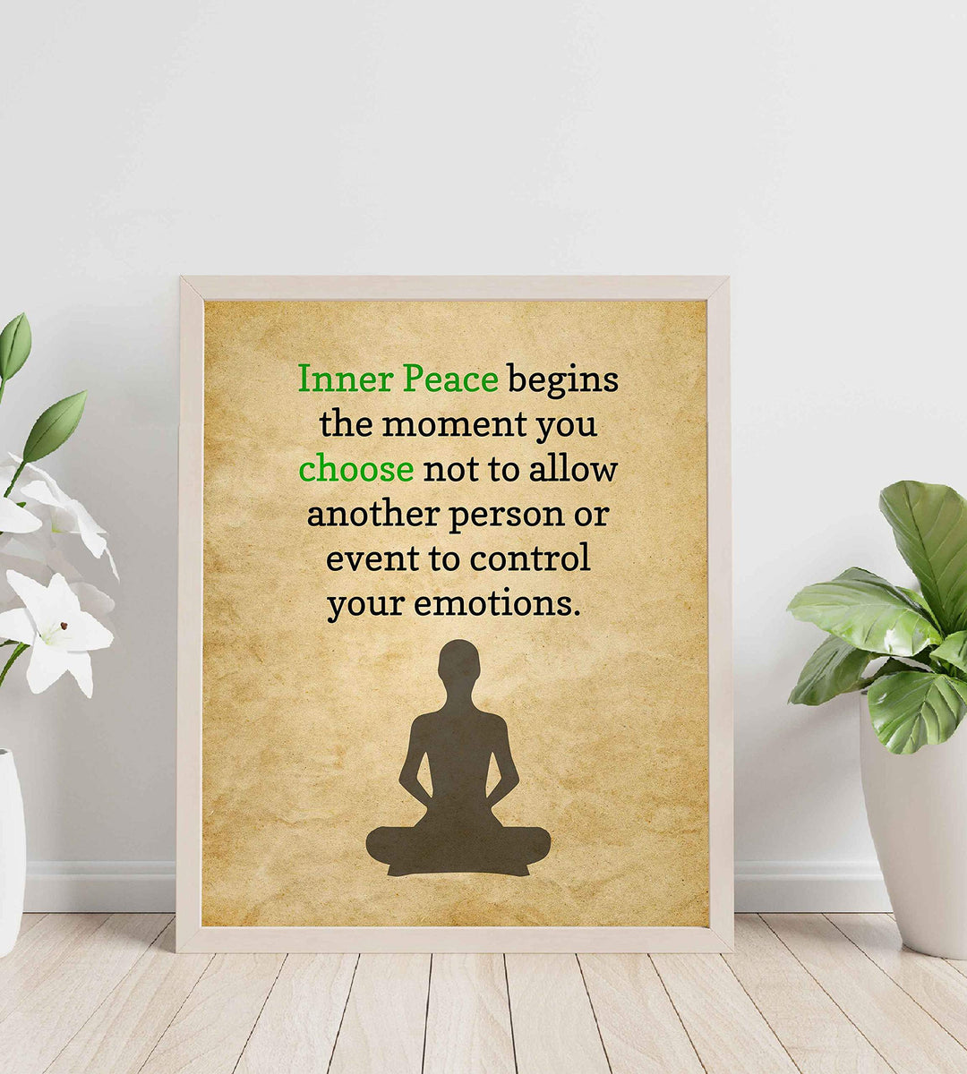 ?Inner Peace Begins?-Spiritual Wall Art -8 x 10" Distressed Parchment Print with Yoga Pose Image -Ready to Frame. Inspirational Home-Studio-Office-Meditation-Zen Decor. Perfect Life Lesson for All!