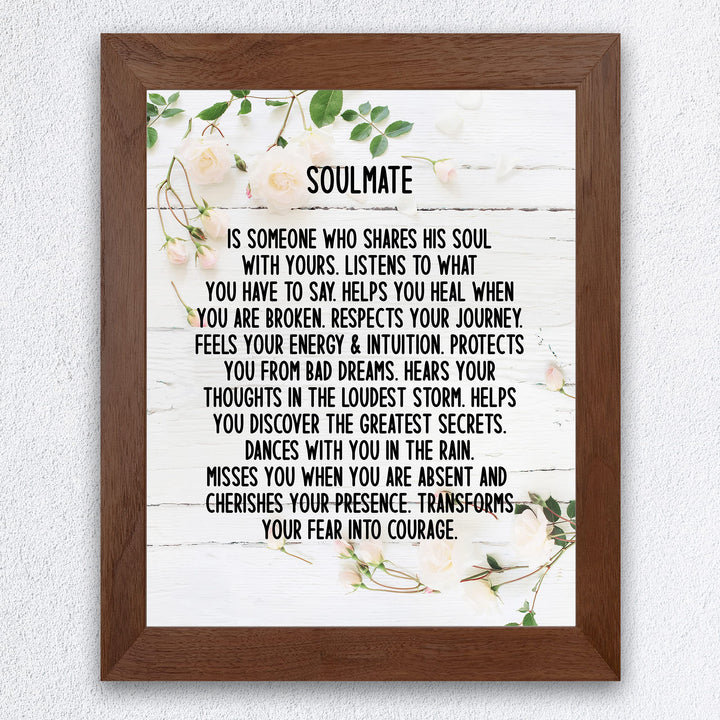 Soulmate-Someone Who Shares His Soul With Yours Inspirational Wall Art -8x10" Love &amp; Marriage Floral Print-Ready to Frame. Romantic Home-Bedroom-Office-Studio-Wedding Decor. Great Gift for Couples!