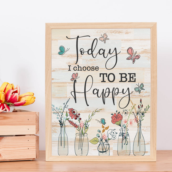 "Today I Choose To Be Happy" Inspirational Quotes Wall Art Sign -8 x 10" Pink Floral Wall Print -Ready to Frame. Motivational Home-Office-Classroom-Library-Positive Decor. Inspiring Gift!