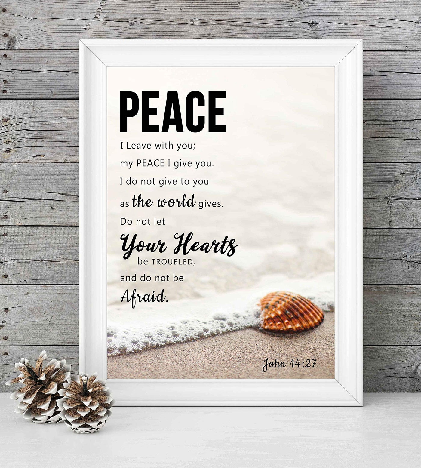 Peace I Leave With You-John 14:27-Bible Verse Wall Art Sign-8 x 10"-Christian Poster Print-Ready to Frame. Beach Image Scripture Print for Home-Office-Studio-Church D?cor. Perfect Religious Gift!