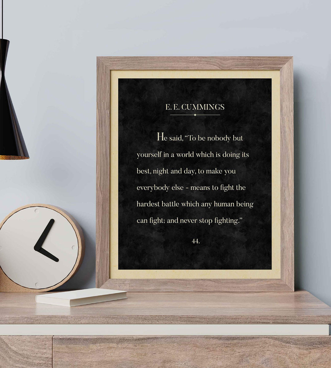 E. E. Cummings-"Fight the Hardest Battle &amp; Never Stop Fighting" Book Page Wall Sign-8 x 10" Word Art Print-Ready to Frame. Home-Office-Library Decor. Great Literary Gift for Poetry-Cummings Fans!