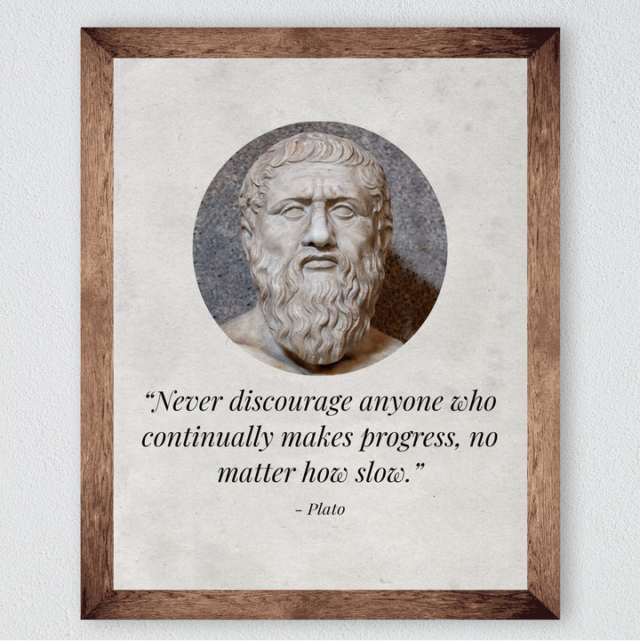 Plato Quotes Wall Art-"Never Discourage Anyone Who Makes Progress"- 8 x 10" Plato Bust-Typographic Print-Ready to Frame. Modern Home-Office-School Wall Decor. Perfect Political-Philosophy Gift.