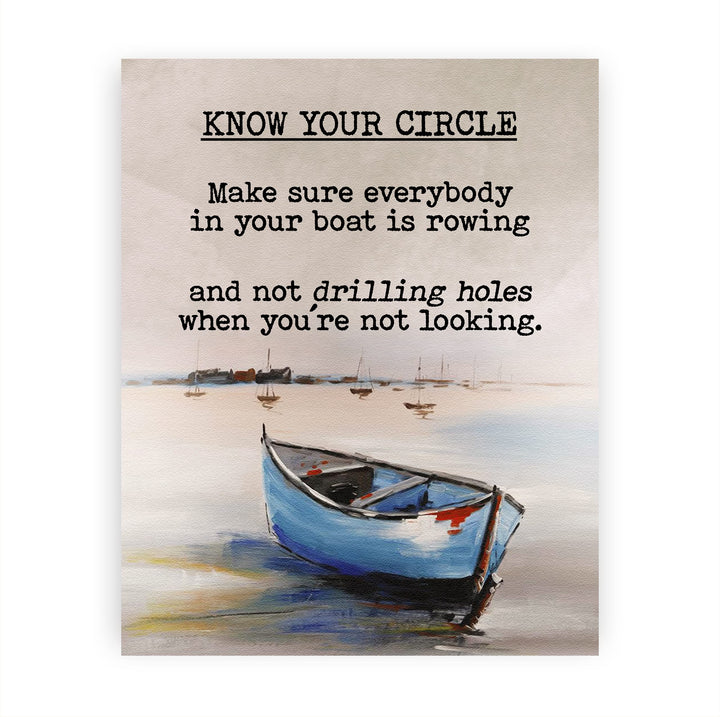 Know Your Circle Inspirational Beach Wall Art -8 x 10" Love &amp; Friendship Quotes Print w/Boat -Ready to Frame. Motivational Decor for Home-Office-Studio-Ocean Themes. Reminder of True Friends!