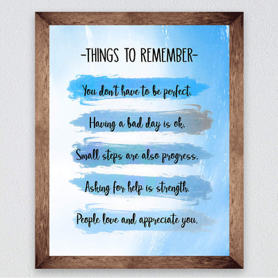 Things to Remember for a Happy Life-Inspirational Wall Art Sign -8 x 10" Print Wall Decor-Ready to Frame. Watercolor Replica Print for Home-Office-School Decor. Great Reminders that"It's OK."
