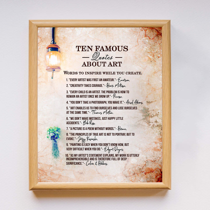 Ten Famous Quotes About Art-Inspirational Artist Quote Wall Art -11 x 14" Distressed Parchment Poster Print-Ready to Frame. Home-Office-Classroom-Studio Decor. Great Gift of Creative Inspiration!