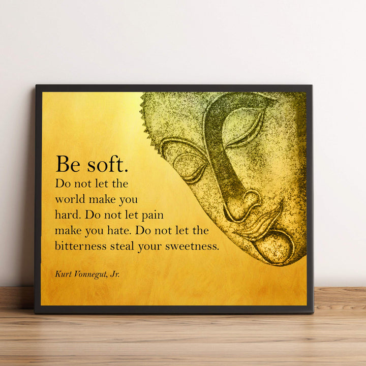 Kurt Vonnegut Jr.-"Be Soft-Do Not Let the World Make You Hard" Inspirational Wall Art -10x8" Typographic Bust Silhouette Print-Ready to Frame. Motivational Home-Office-School-Dorm-Library Decor!