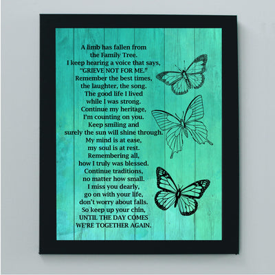 "A Limb Has Fallen From the Family Tree" Inspirational Memorial Wall Art -8 x10" Loving Sympathy Butterfly Print -Ready to Frame. Home-Office-Spiritual-Christian Decor. Gift of Remembrance!