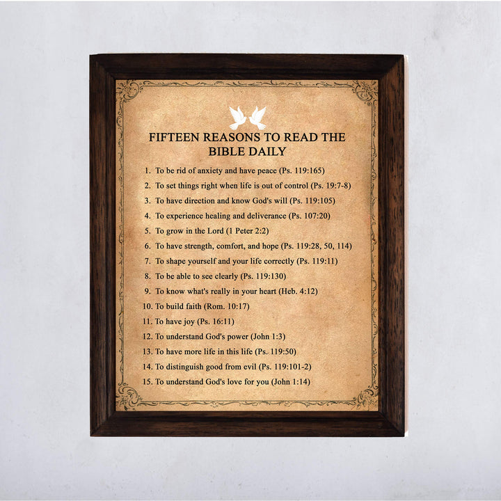 Fifteen Reasons to Read the Bible Daily-Bible Verse Wall Art-11 x 14" Scripture Wall Print-Ready to Frame. Inspirational Christian Home-Office-Church Decor. Perfect Sunday School-Classroom Decor!