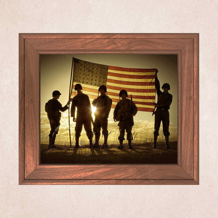 Soldiers Holding Up American Flag Patriotic Wall Art Sign -10 x 8" US Military Poster Print-Ready to Frame. Perfect Home-Office-Man Cave-Shop-Garage Decor. Great Gift for All Soldiers-Veterans!