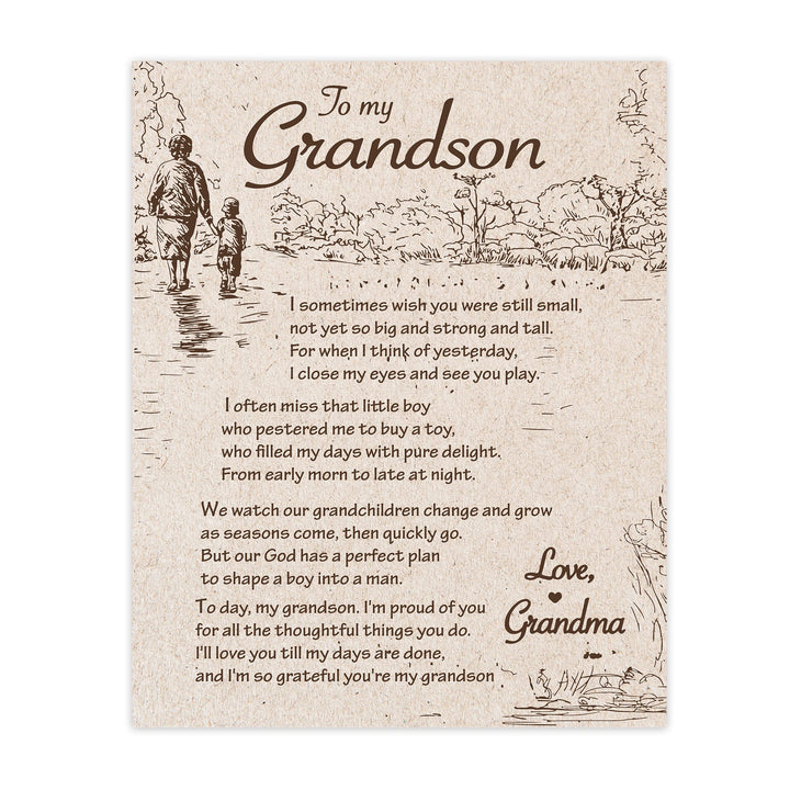 To My Grandson - Love Grandma Inspirational Love &amp; Family Wall Decor -11 x 14" Distressed Typographic Art Print -Ready to Frame. Home-Living Room-Office Decoration. Perfect Gift for All Grandsons!