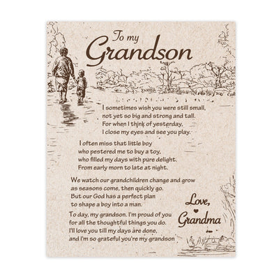 To My Grandson - Love Grandma Inspirational Love & Family Wall Decor -11 x 14" Distressed Typographic Art Print -Ready to Frame. Home-Living Room-Office Decoration. Perfect Gift for All Grandsons!