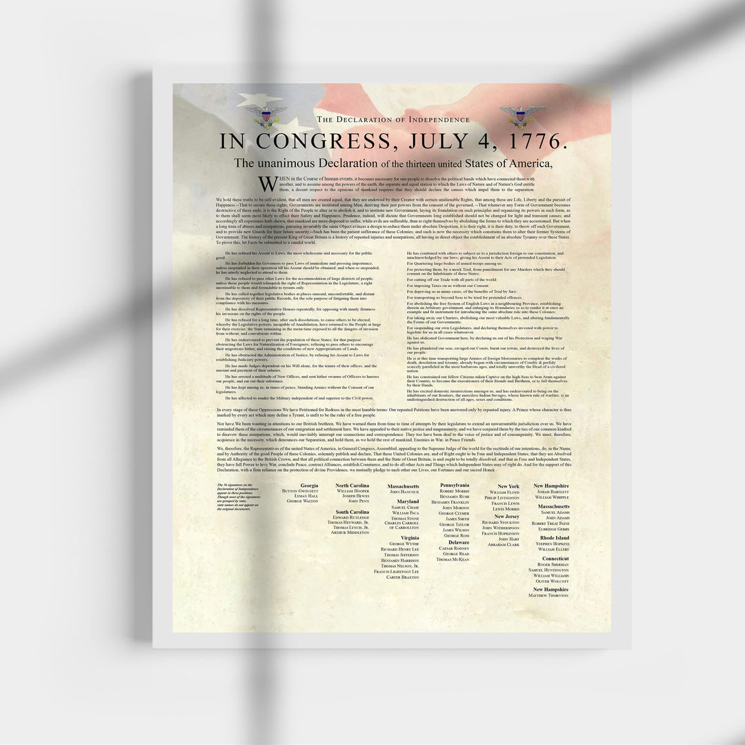 Declaration of Independence-United States of America Patriotic Poster Print -11x14" Wall Decor-Ready To Frame. Ivory Parchment Replica w/American Flag. Home-Office-School Decor. Display Patriotism!